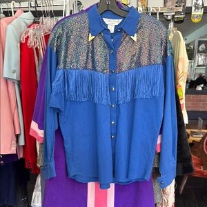 Blue Fringe Women's Top